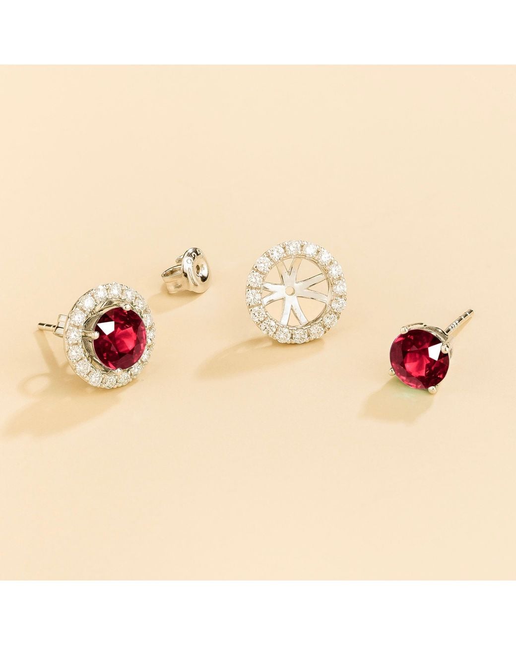 Juvetti Red Floret Earrings Set With Ruby & Diamond