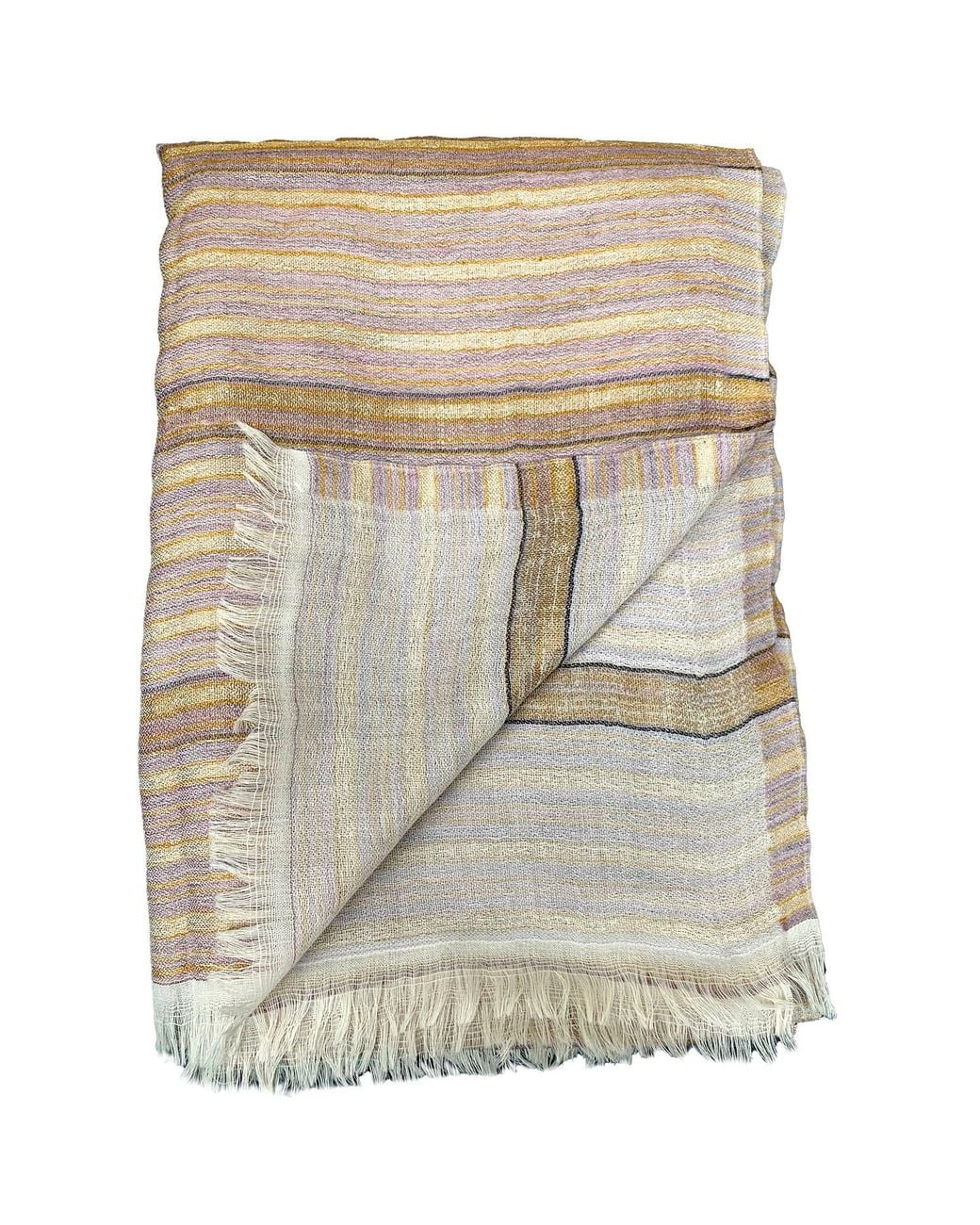 Babs Boutique NYC Brown Cashmere Stole With Metallic Thread Stripes