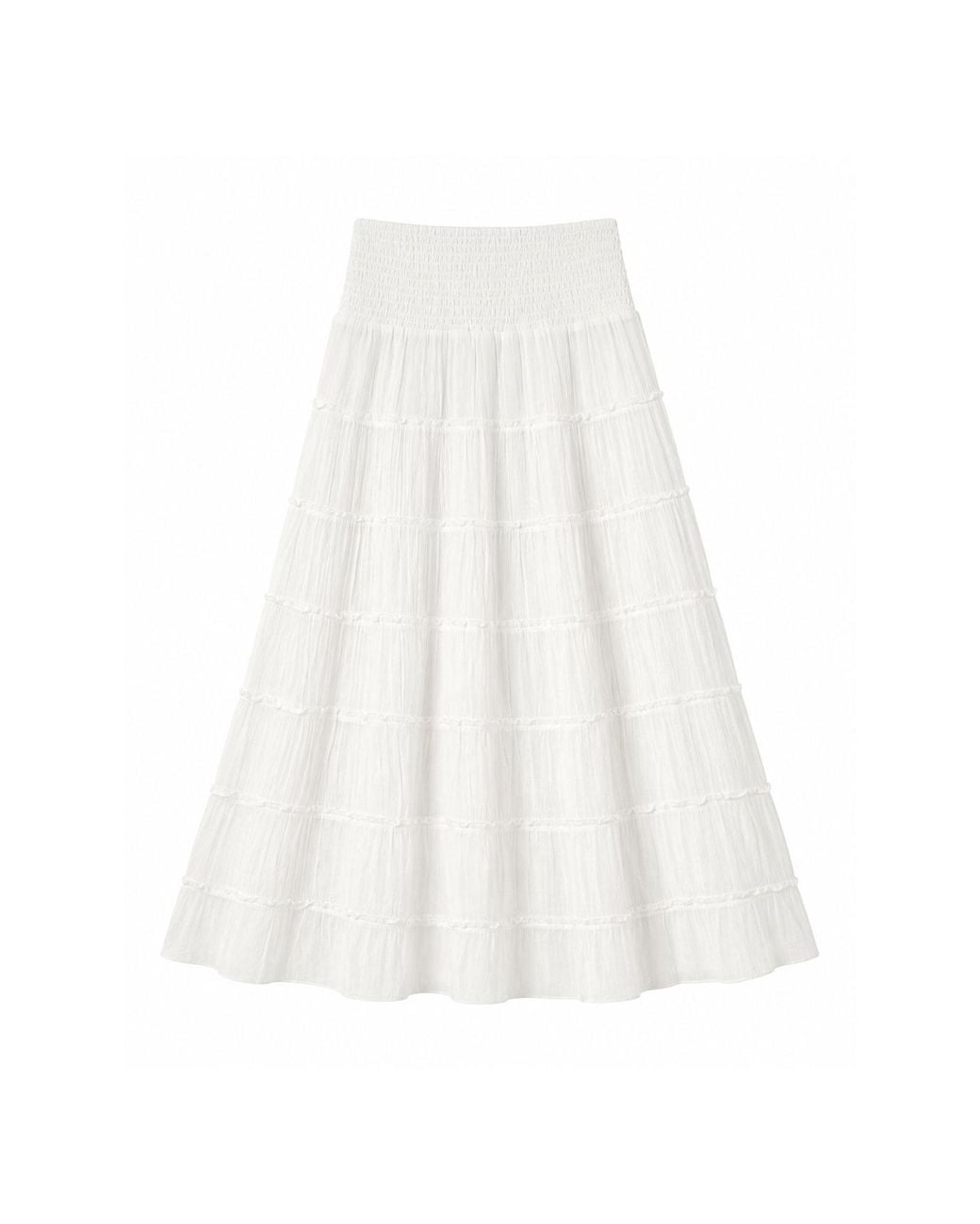 Yumi' White Double Cotton Tiered Boho Maxi Skirt
