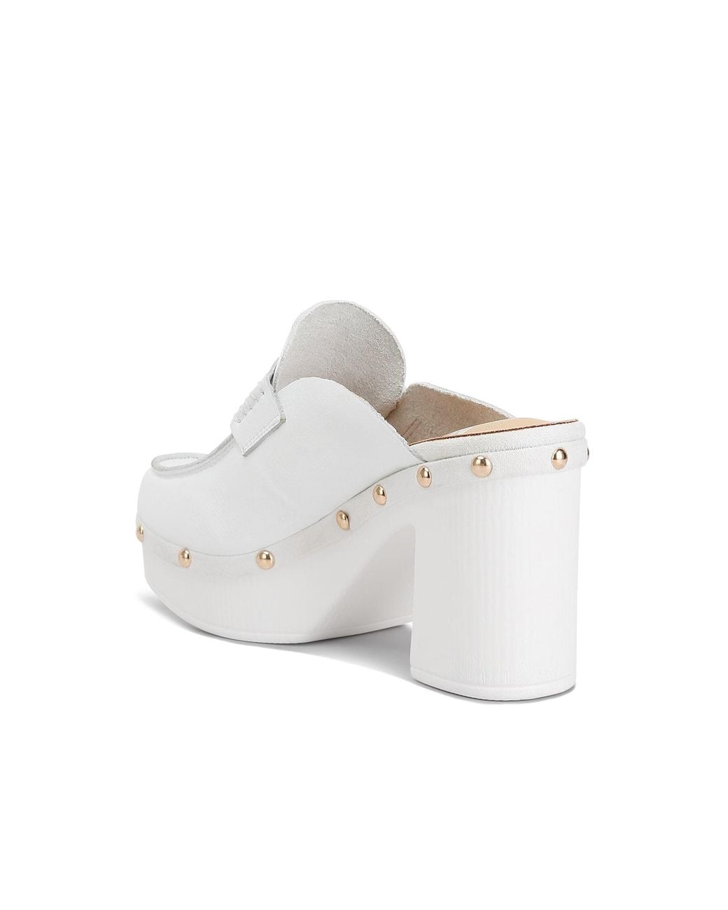 Rag & Co White Lyrac Recycled Leather Platform Clogs