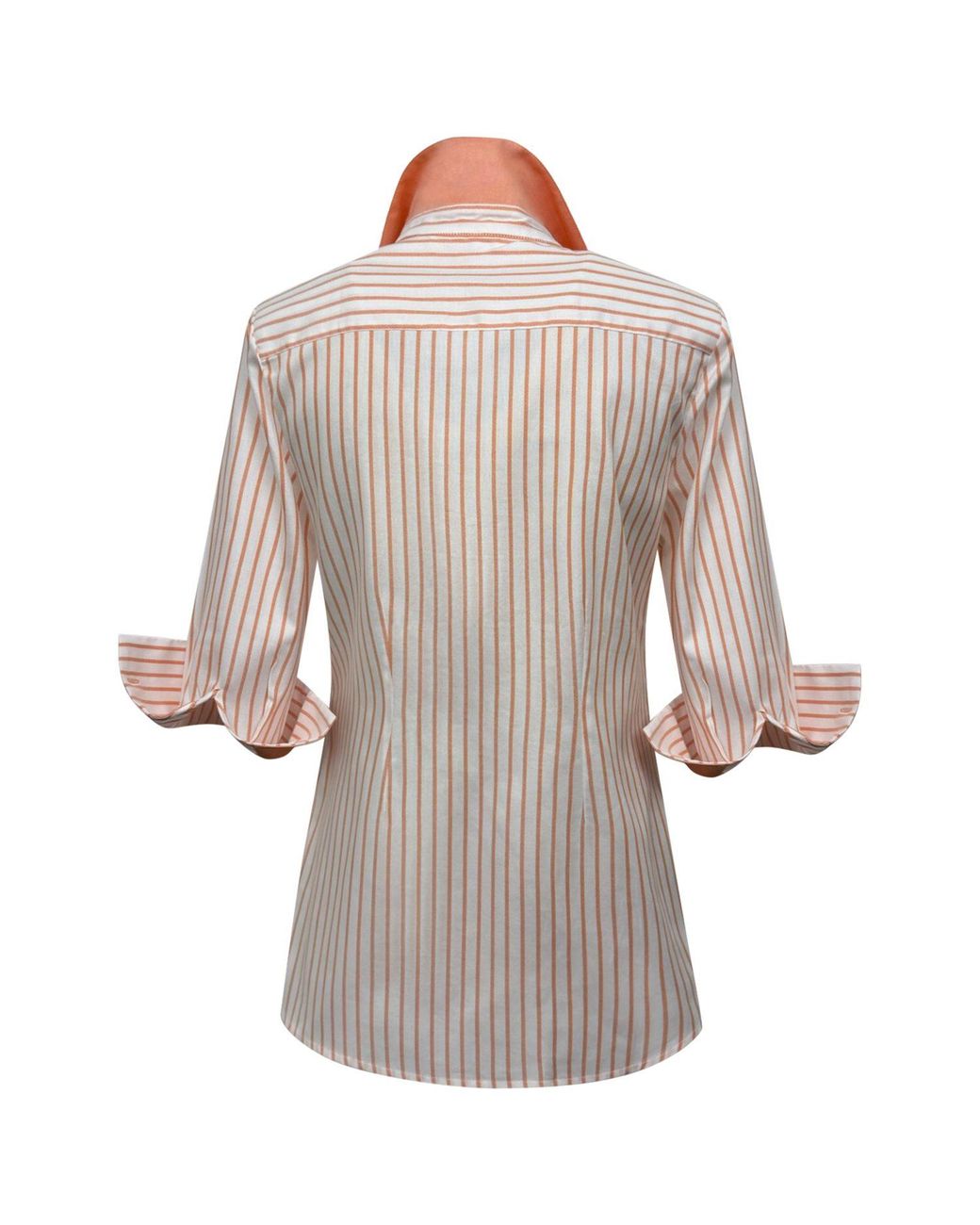 Perlavera Brown Sam Stripe Hidden Placket Three Quarter Sleeve Slim Fit Cotton Oxford Shirt