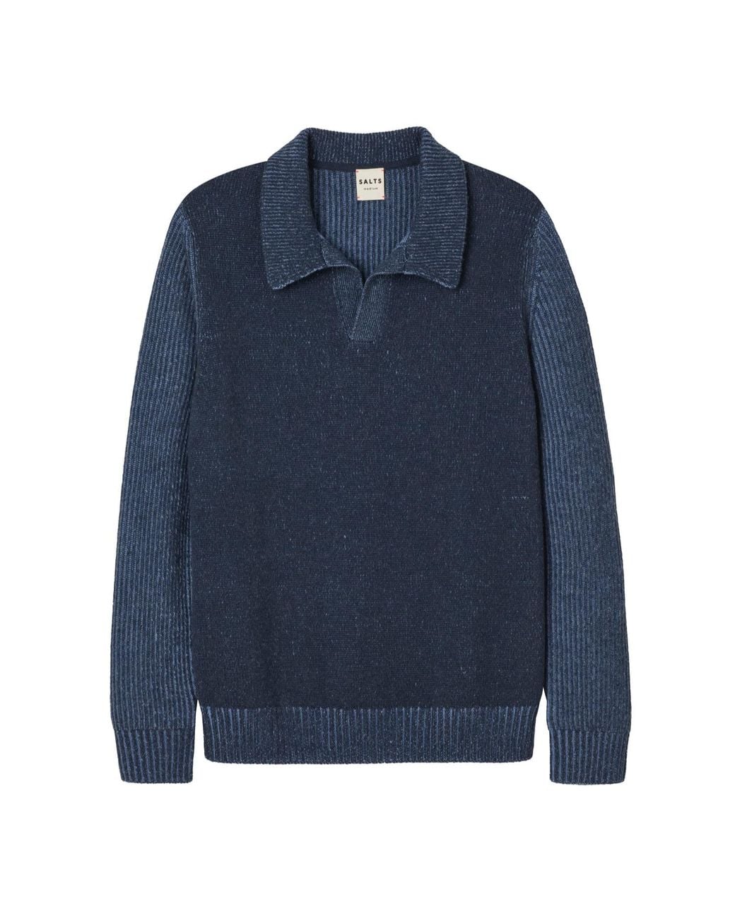 Salts Cashmere Blue Polo Sweater With Fishermens Rib Detailing