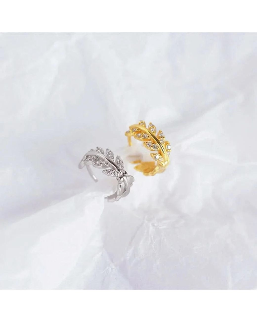 Angel Barocco Metallic Leaf Diamond Hoop Earrings