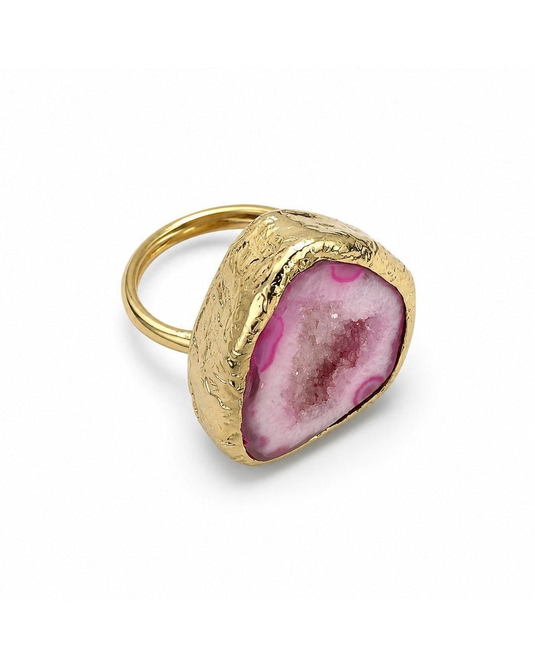 By Ozge Pink Druzy Plated Adjustable Ring