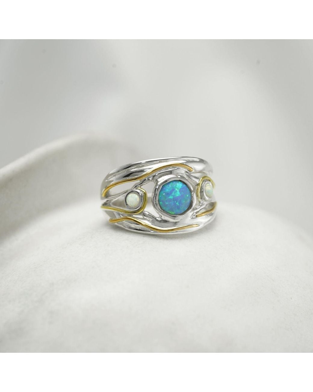Isla Silver Blue Opal Trio Statement Ring