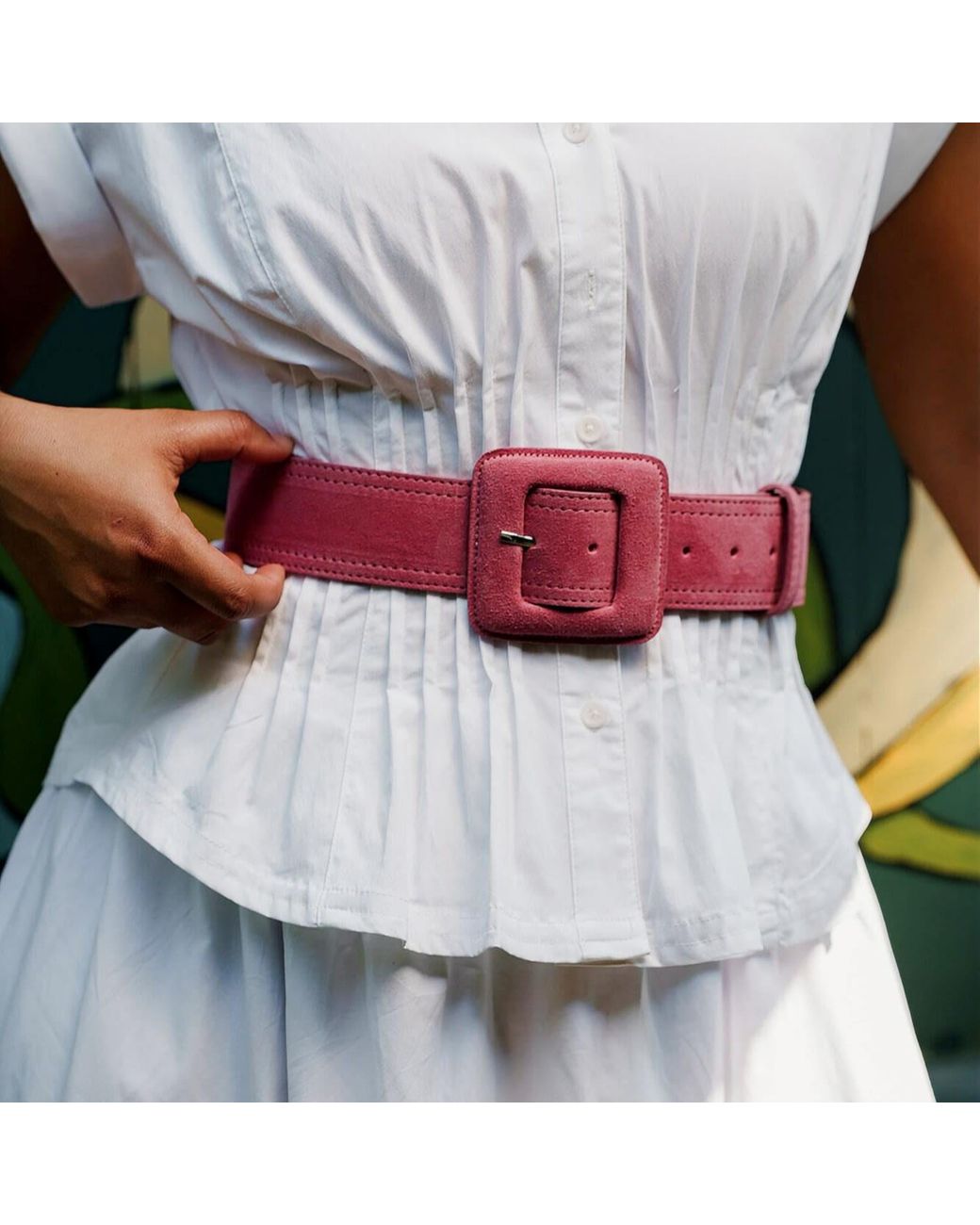BeltBe Pink Suede Square Buckle Belt