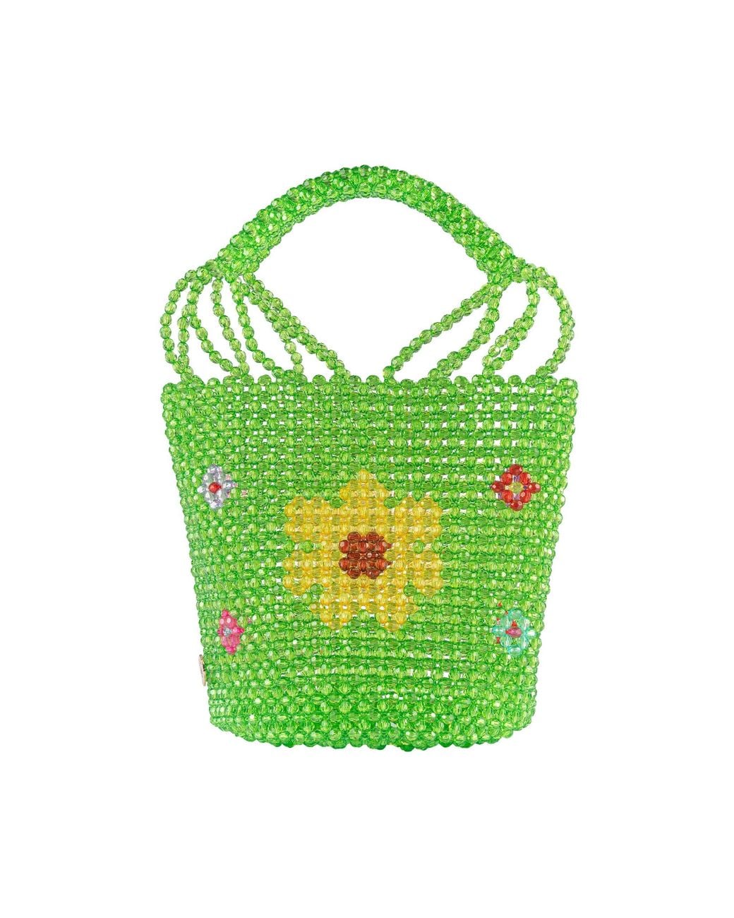 Tillie Beads Green Sunshine Daisy Beaded Bucket Bag
