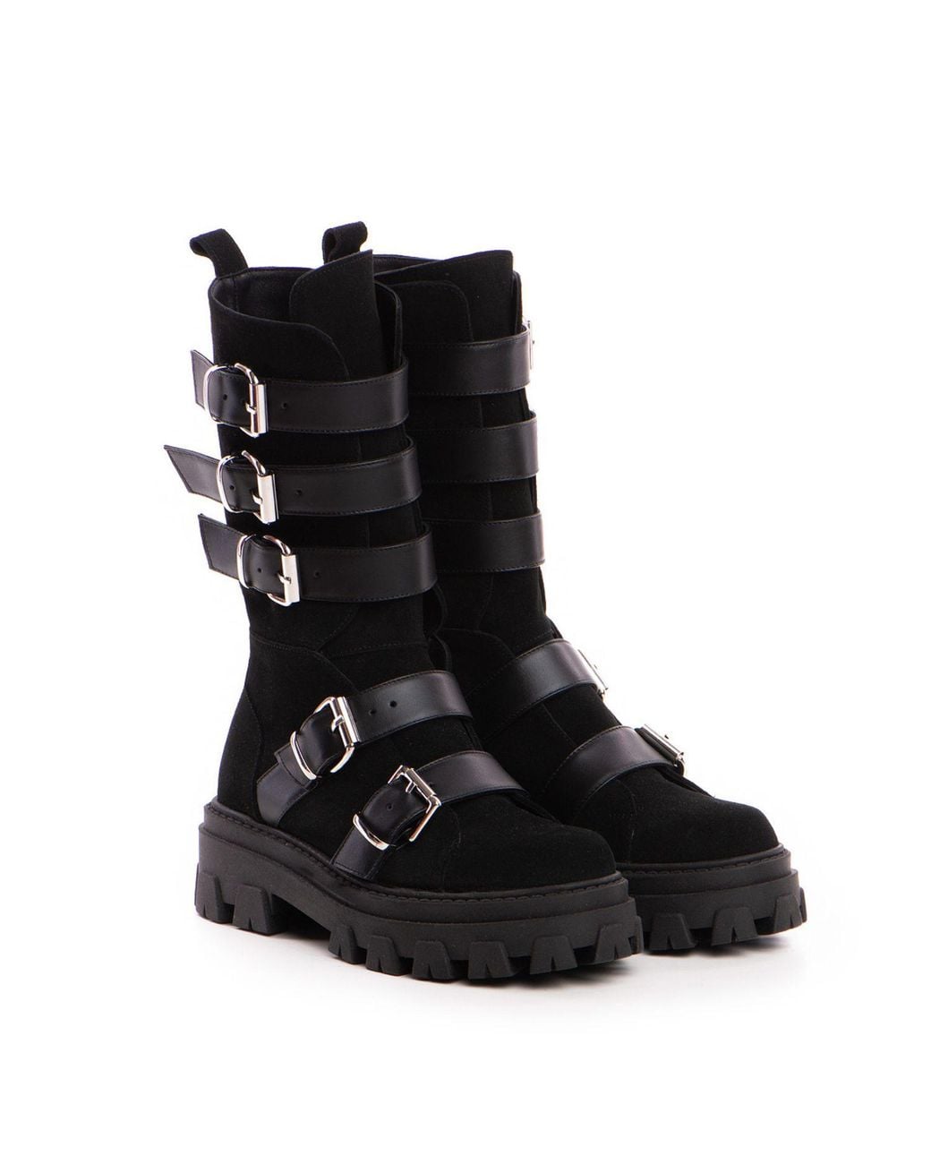 The 5Th Element Black Jagger Buckled Suede Combat Boot