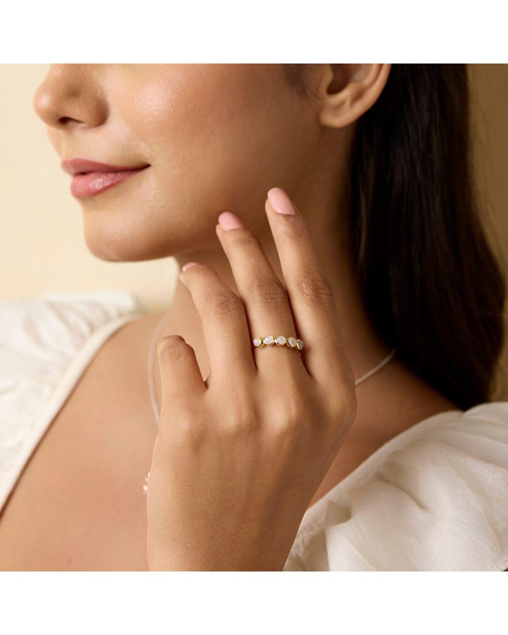 Isla Silver Metallic Harmonic Dainty Moonstone Ring