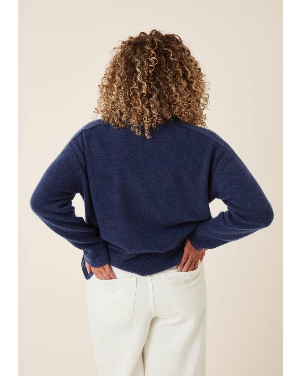 Loop Cashmere Blue Cashmere Longline Crew Neck Sweater