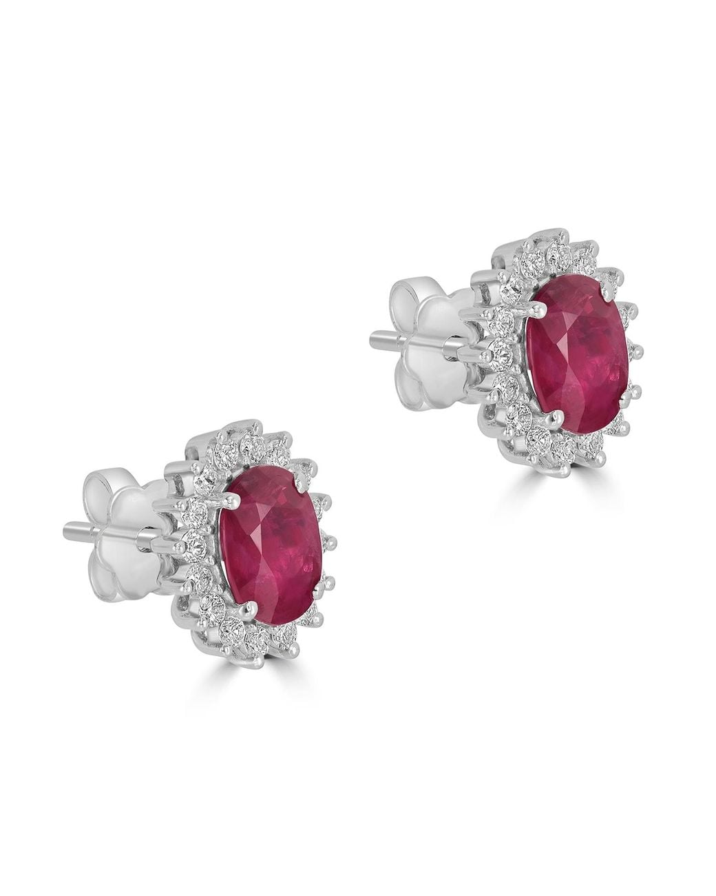 Artisan Pink Ruby & Diamond Floral Halo Stud Earrings