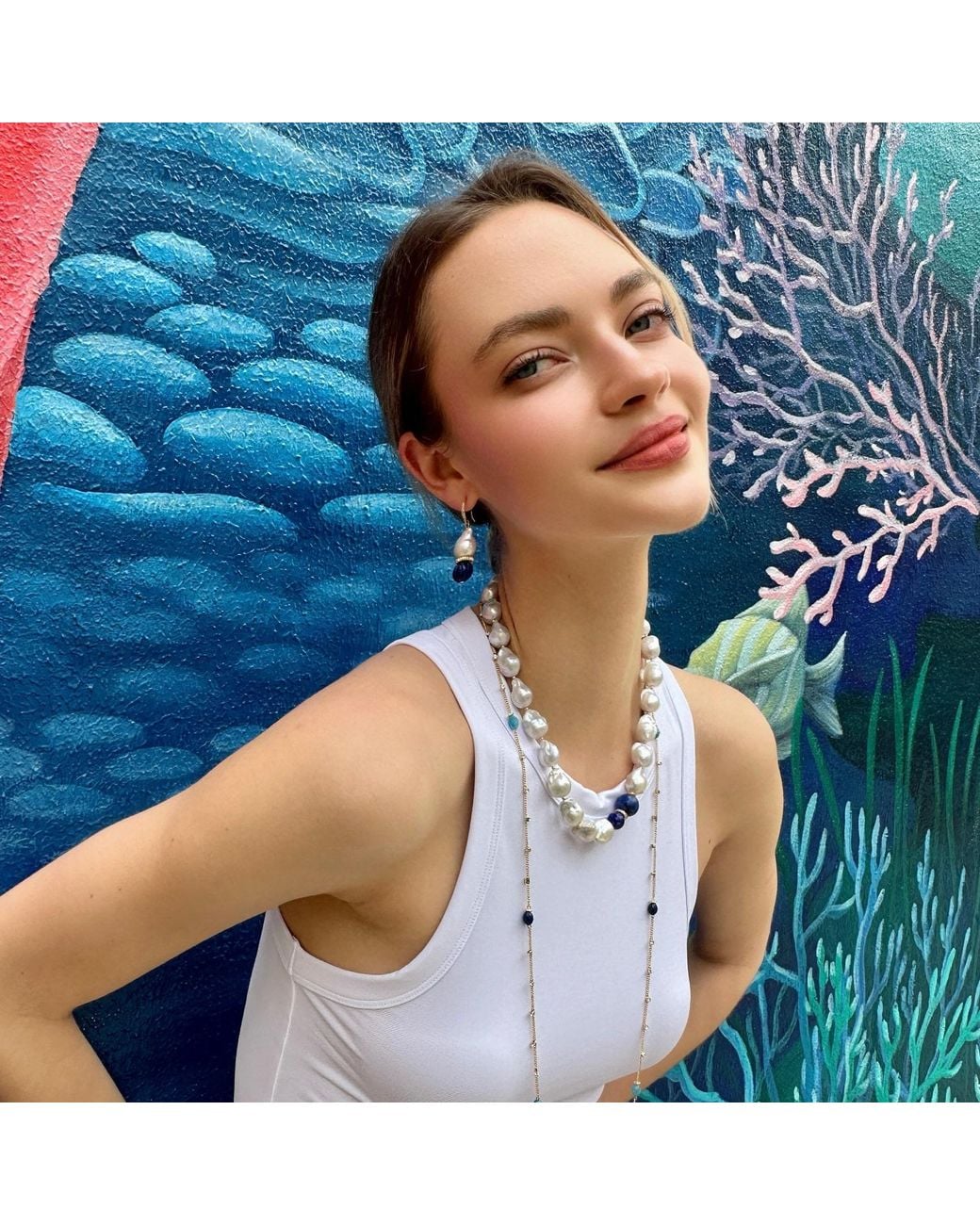 Farra Blue Baroque Pearls With Lapis Chunky Necklace
