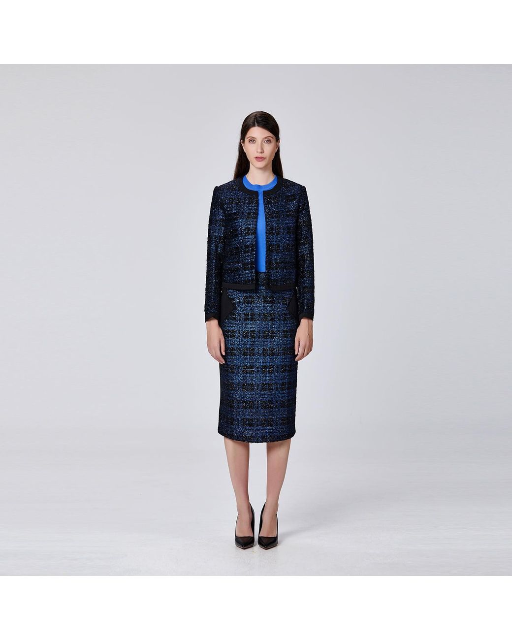 Smart and Joy Black Minimalist Tartan Crop Jacket