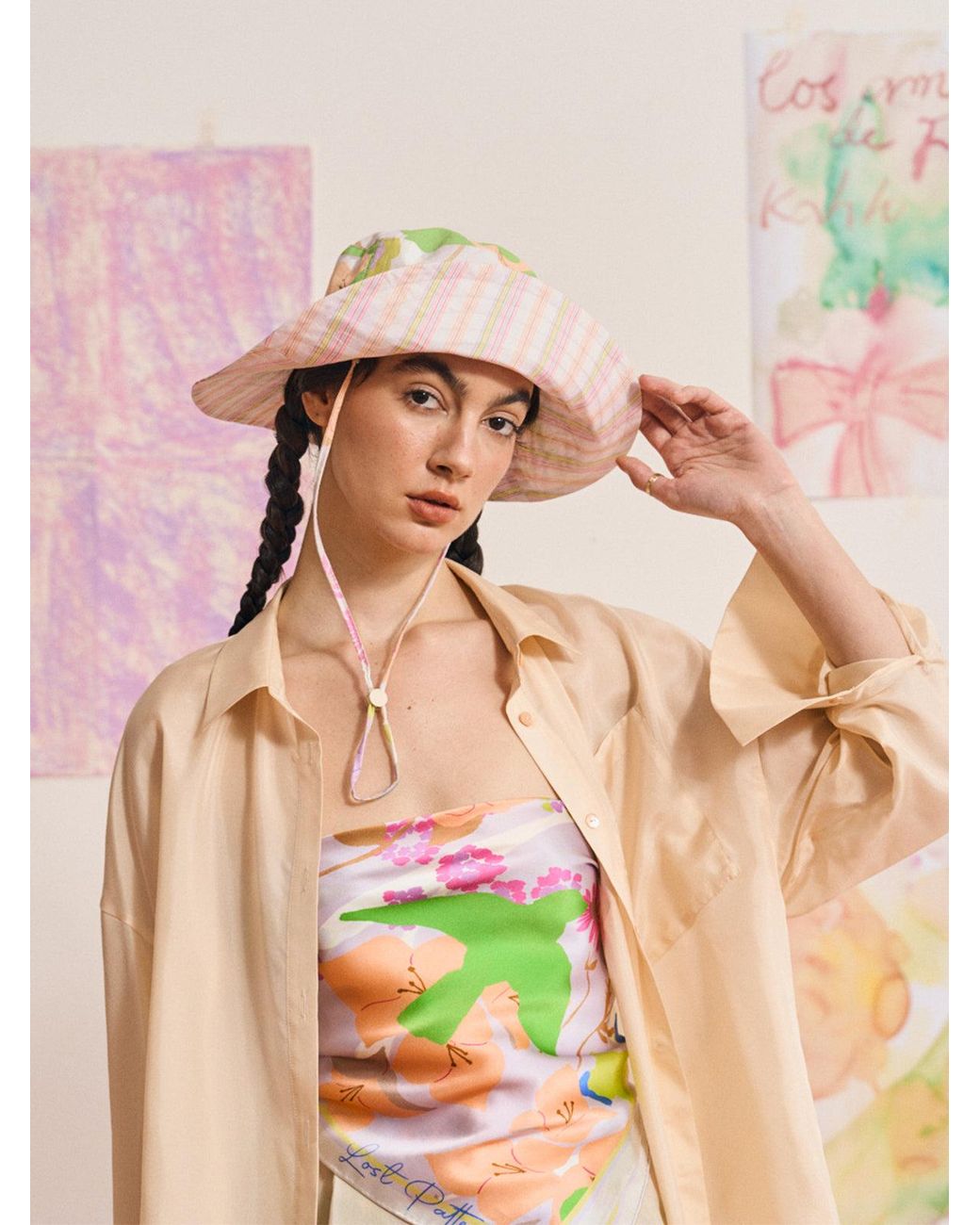 Lost Pattern Pink Frida X Lost Pattern Frida's Garden Cotton Reversible Sun Hat