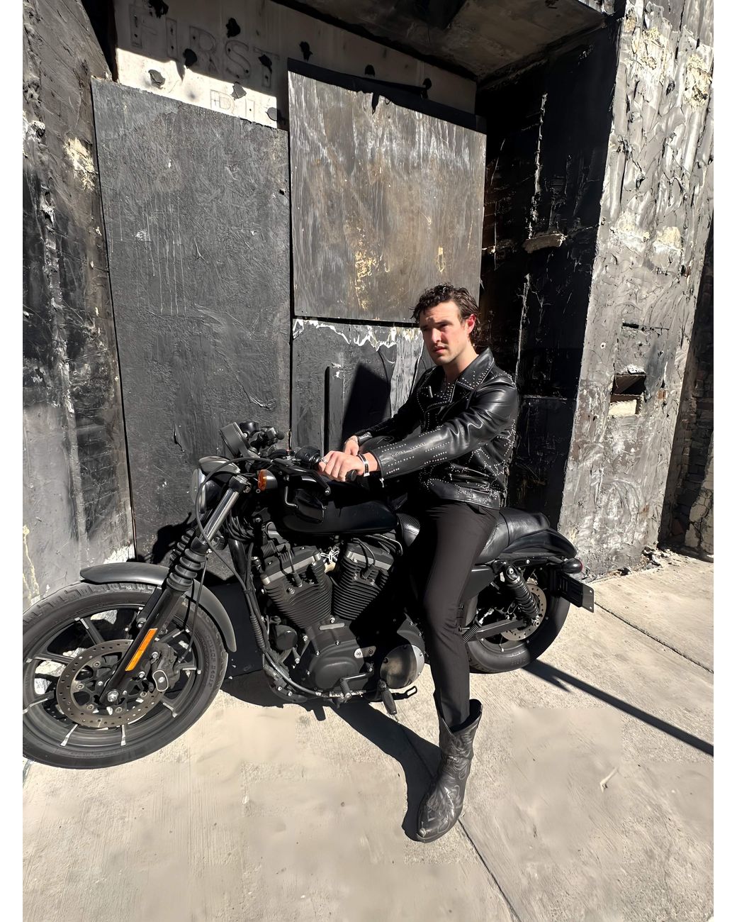 Any Old Iron Black Studded Starburst Leather Jacket for men