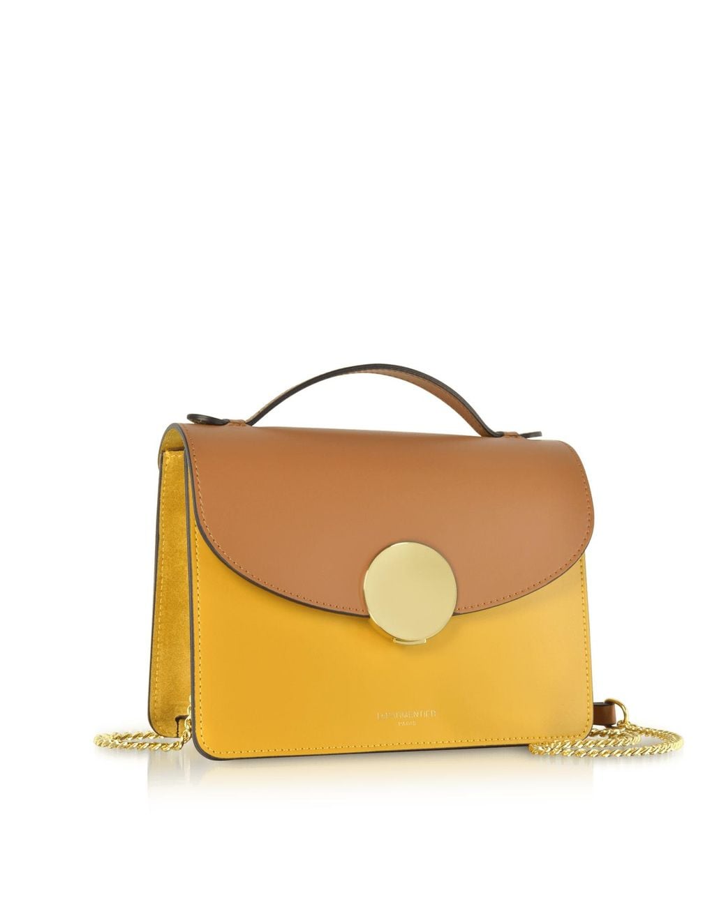 Le Parmentier Yellow New Ondina Color Block Flap Top Leather Satchel Bag
