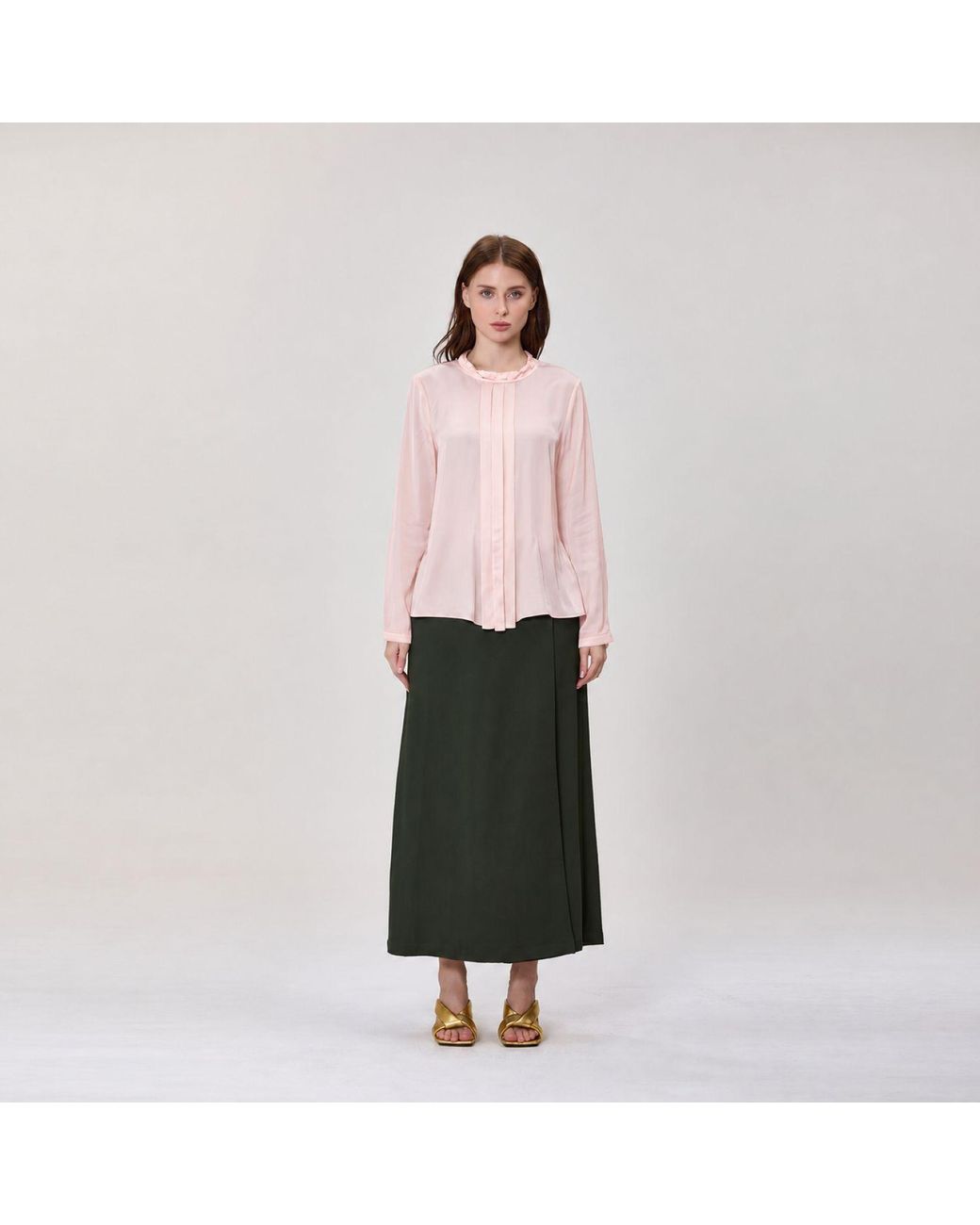 Smart and Joy Pink Long-Sleeved Blouse With Pleats