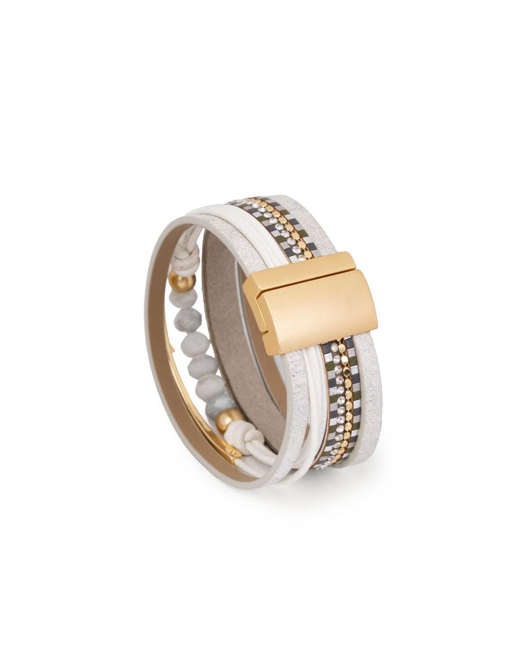 Saachi Metallic Beaded Shimmer Leather Bracelet
