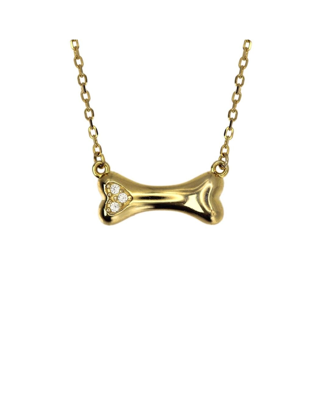 VicStoneNYC Fine Jewelry Metallic 14K Natural Diamond Dog Bone Pendant Necklace – Handmade