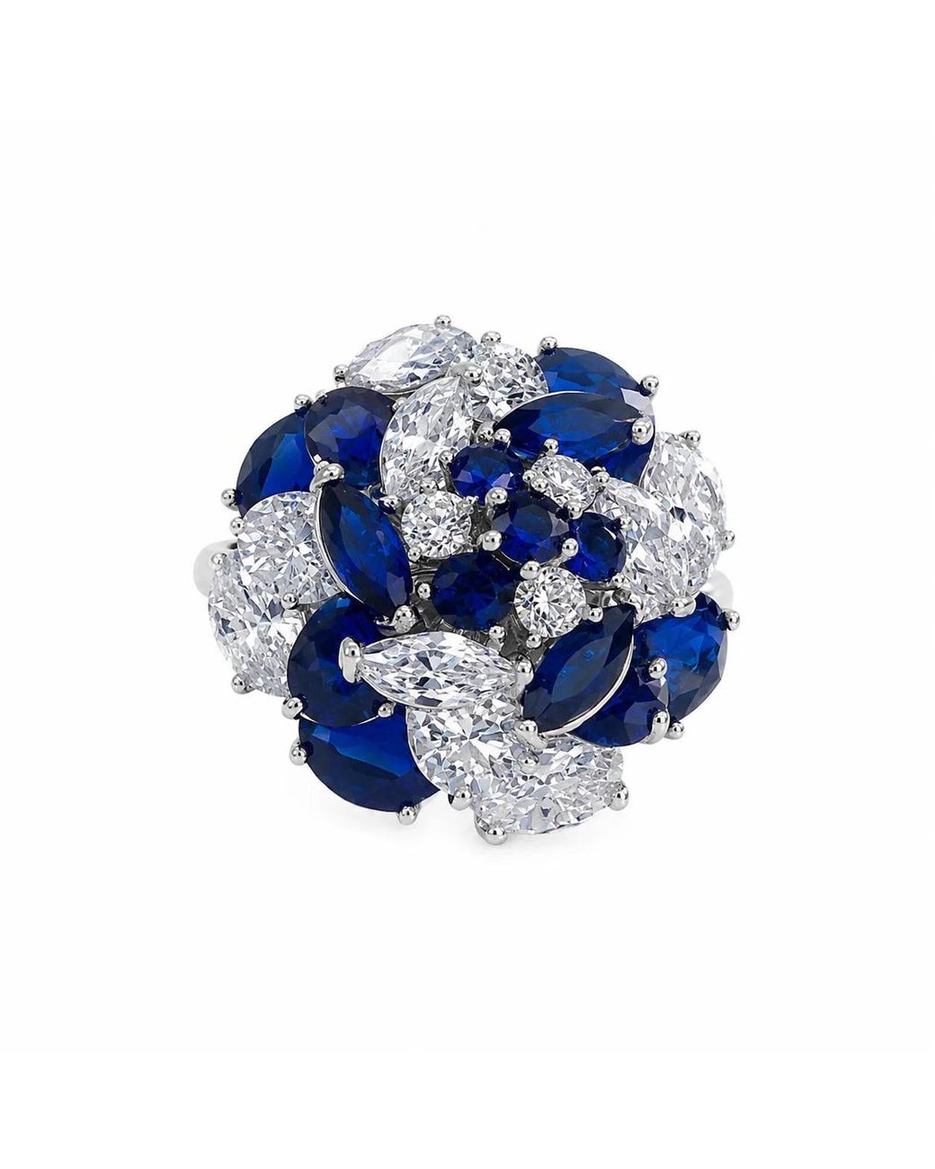 Angel Barocco Blue Clear Zirconia Floral Cluster Open Ring