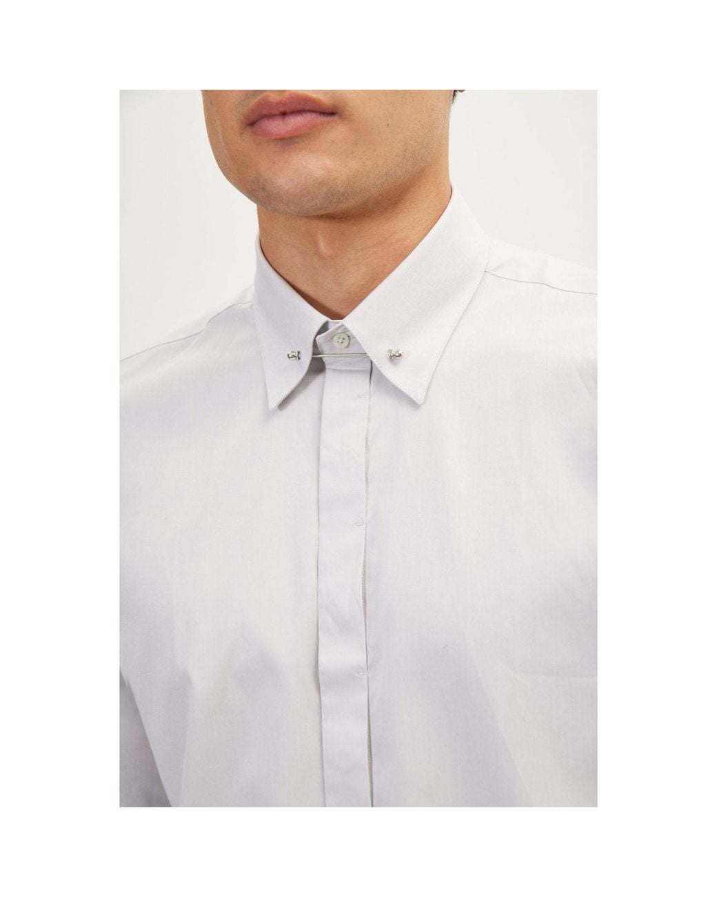 Ron Tomson Gray Collar Pin Hidden Placket Dress Shirt for men