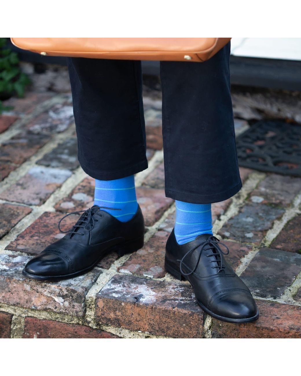 Peper Harow - Made in England Blue Thin Stripe Luxury Crew & Trainer Socks Bundle for men