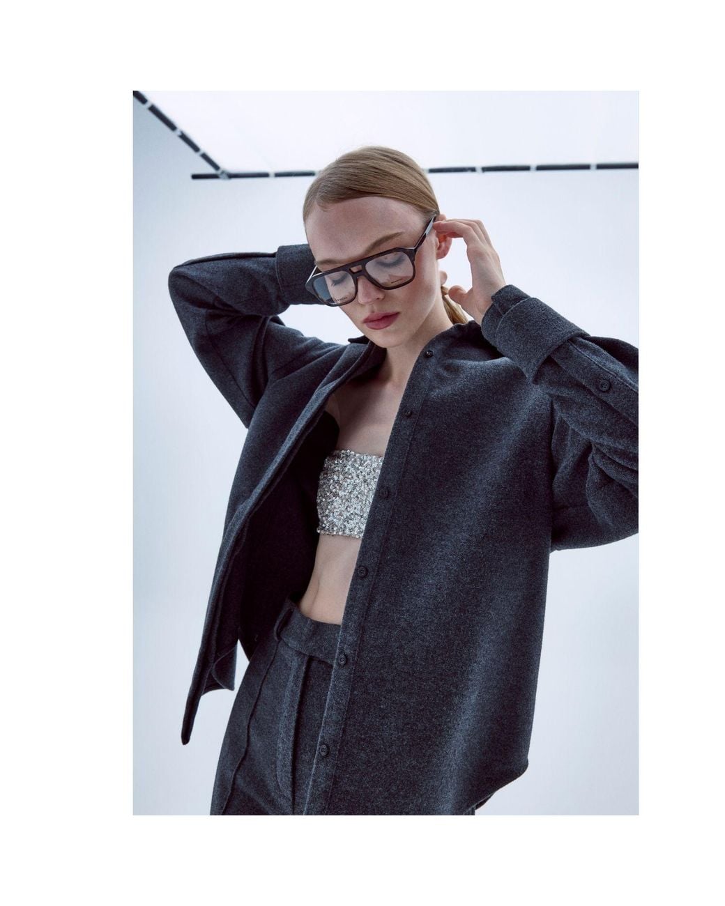 NAZLI CEREN Gray Ravenna Wool Blend Shirt