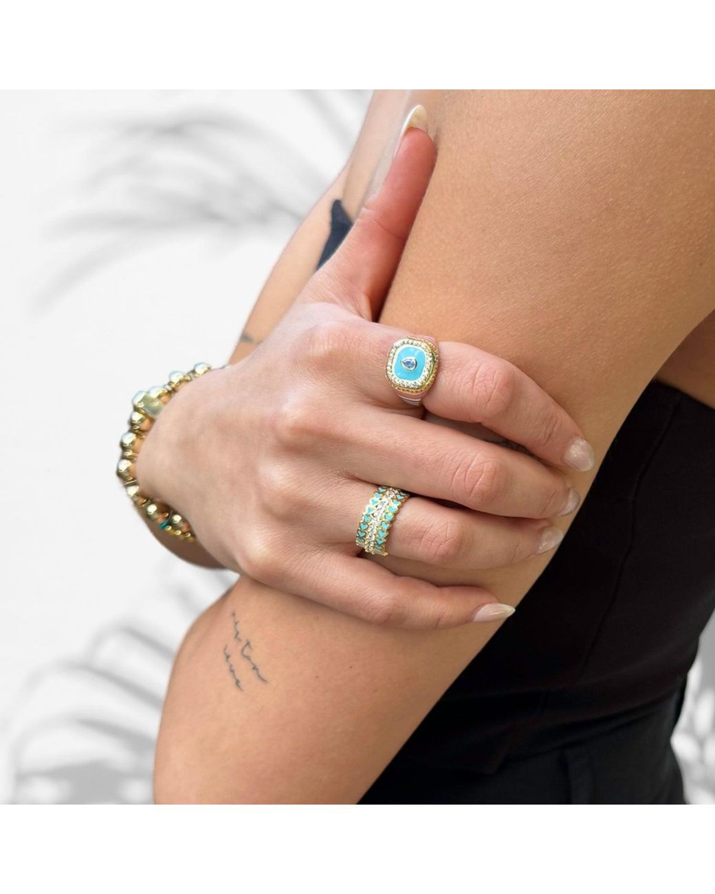 Ebru Jewelry Blue Sky Pastel Colors Diamond & Spring Statement Ring