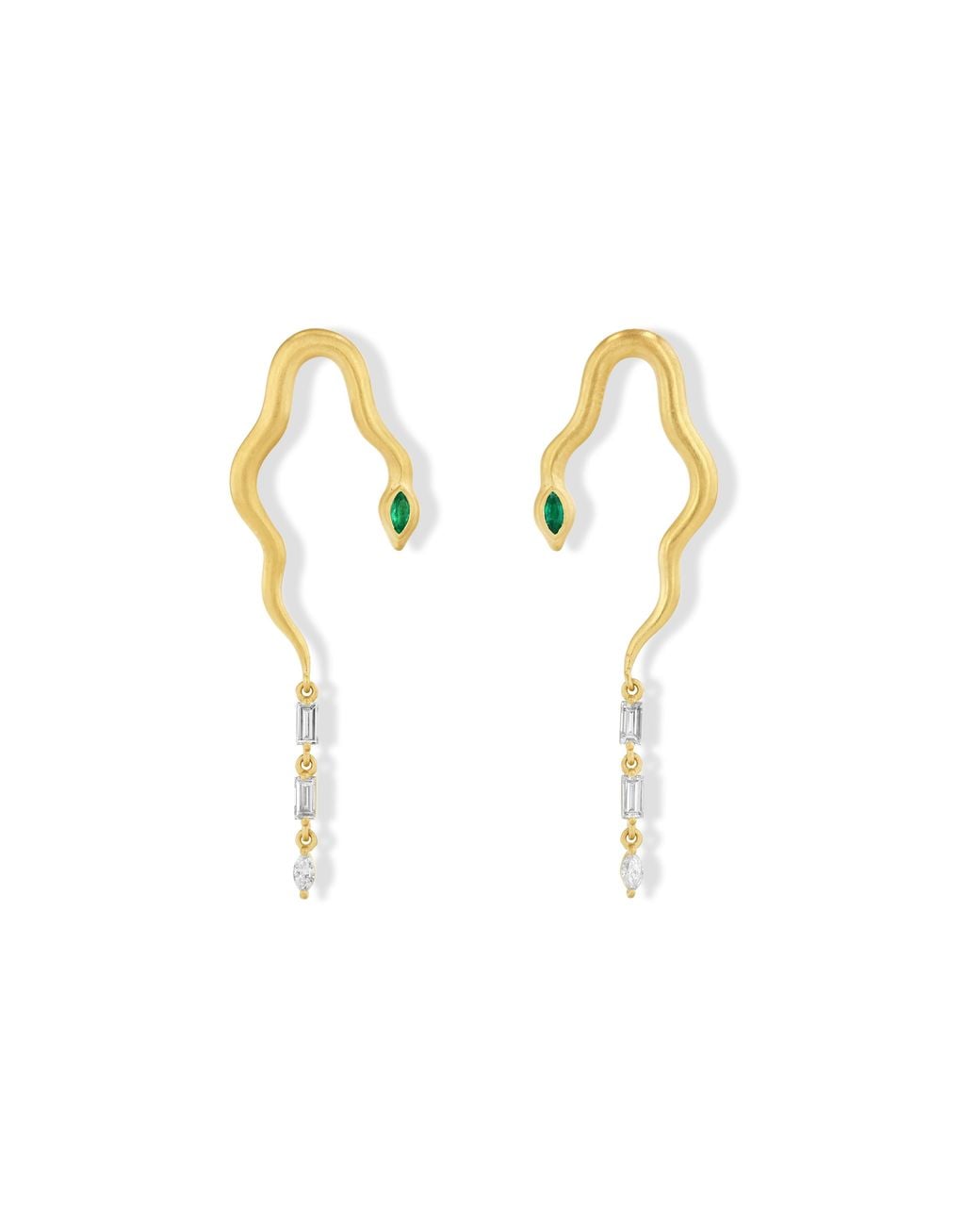 Jewelbird Metallic Emerald And Diamond Snake Earrings