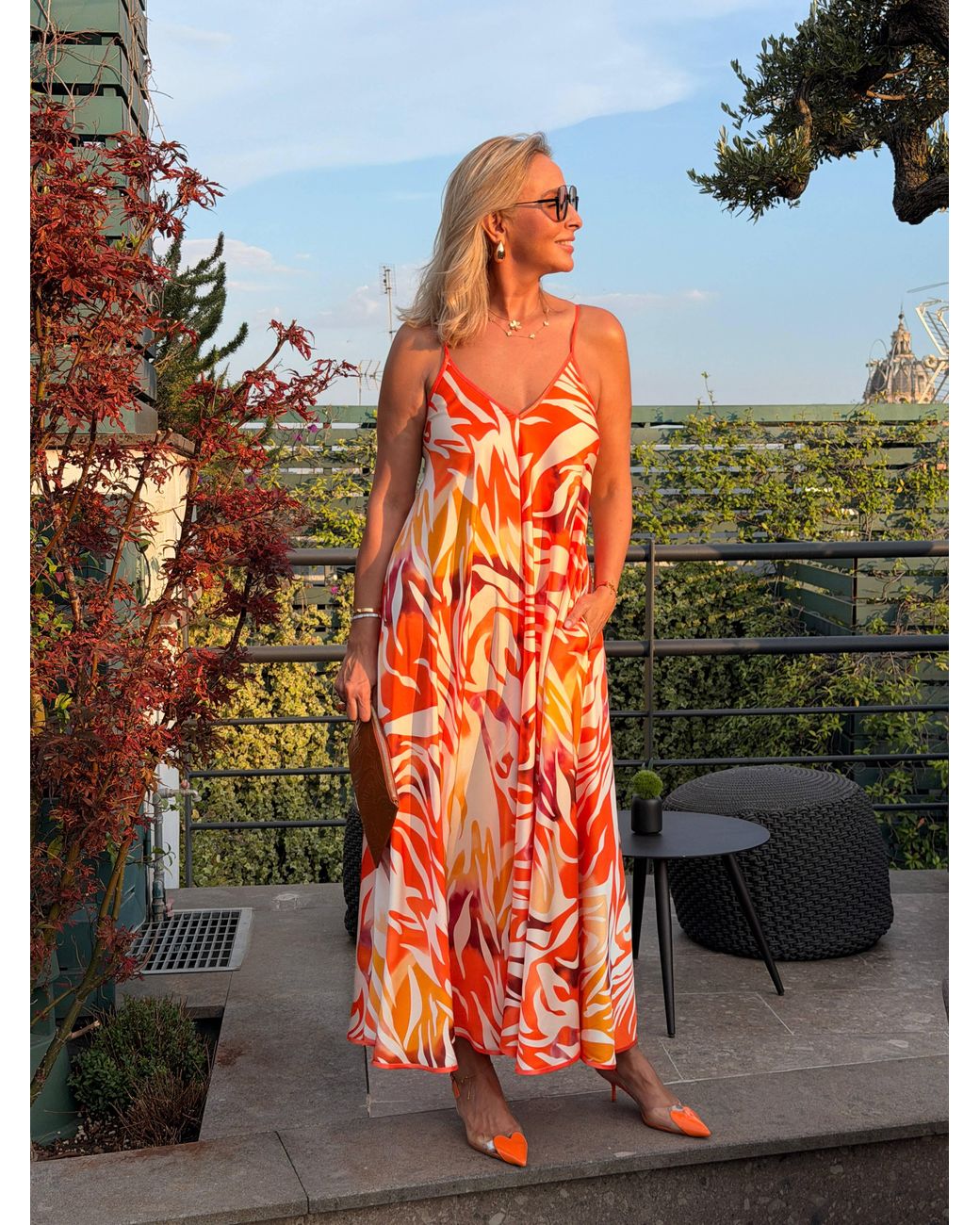Belyed Handcraft Orange Floriane – Slip Silk Maxi Dress By Belyed