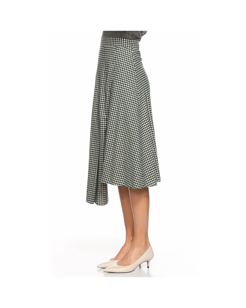 NAZLI CEREN Gray Eliza Plaid Asymmetric Skirt