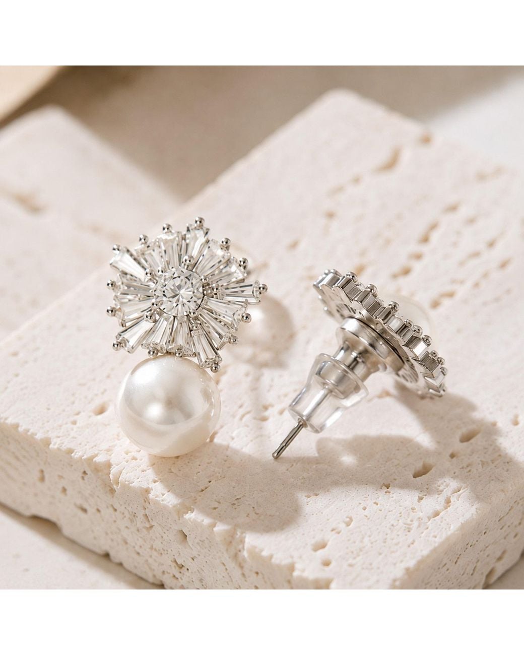 Nuvv Collection Metallic Elegant Crystal & Pearl Statement Earrings