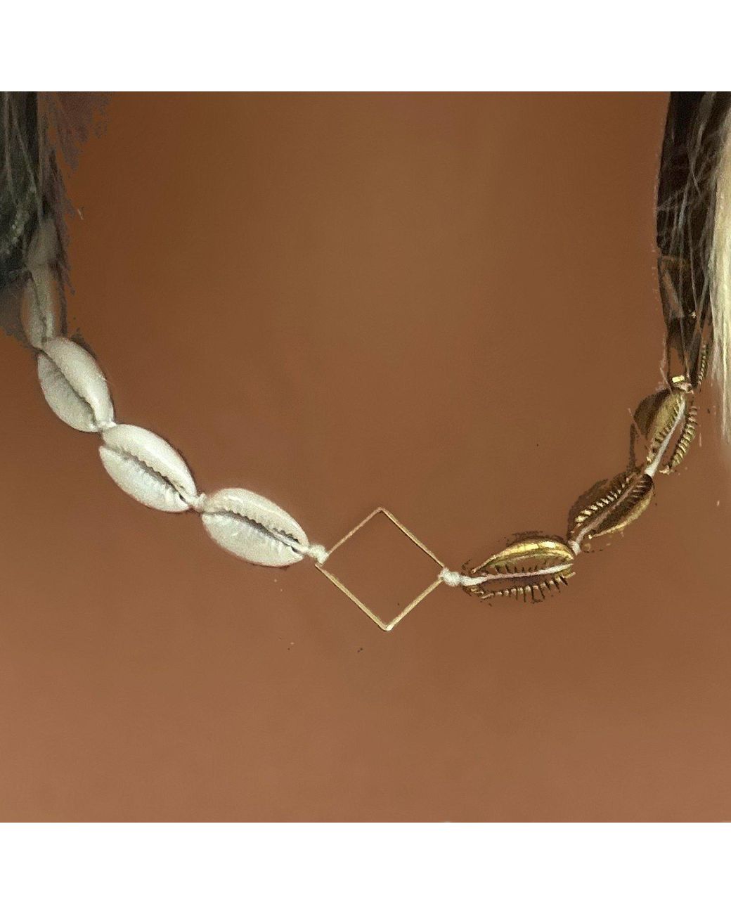 Milchee Metallic Cowrie Shell Choker Hexagon