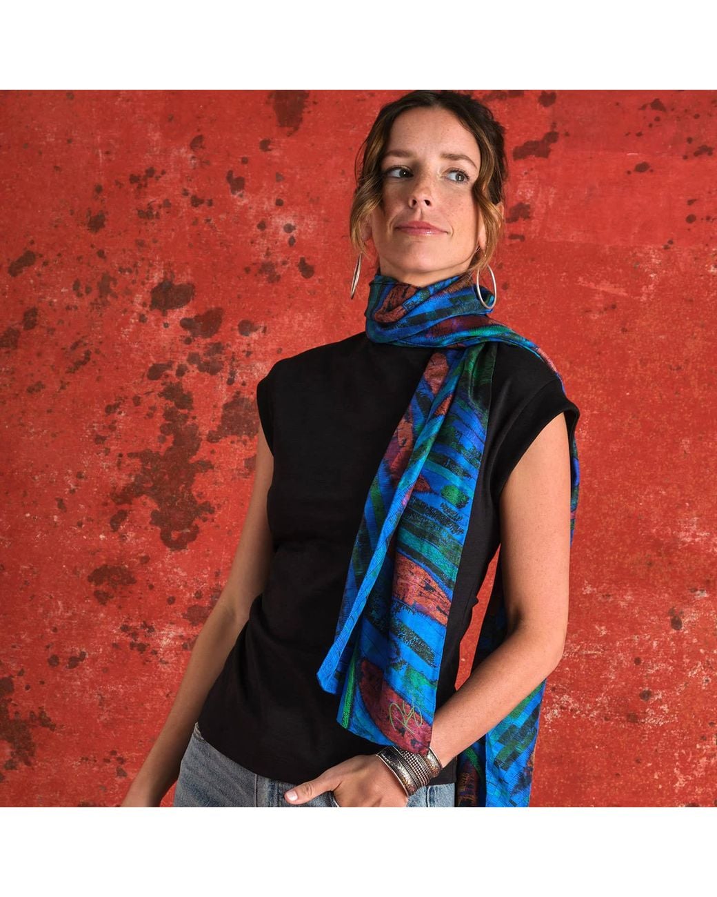 Richard Stone Studio Blue Canopy Silk Scarf