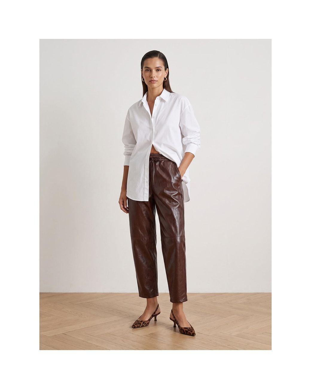2KStyle Brown Lizzy Tapered Elasticated Faux Leather Trousers