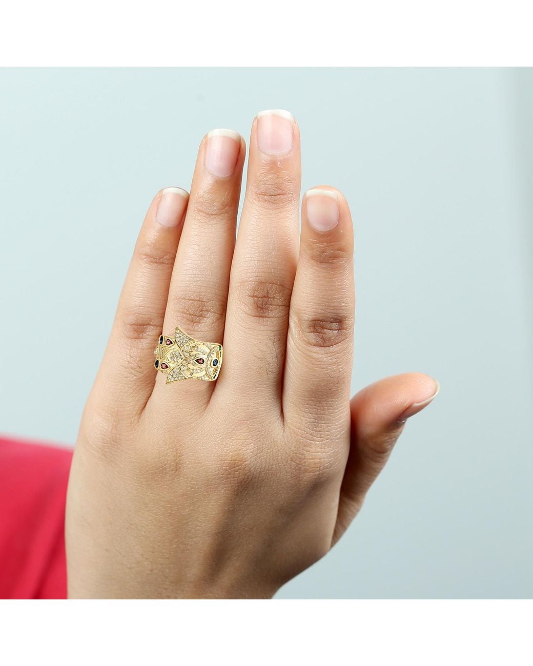 Artisan Metallic Multi Gemstone Butterfly Diamond Ring