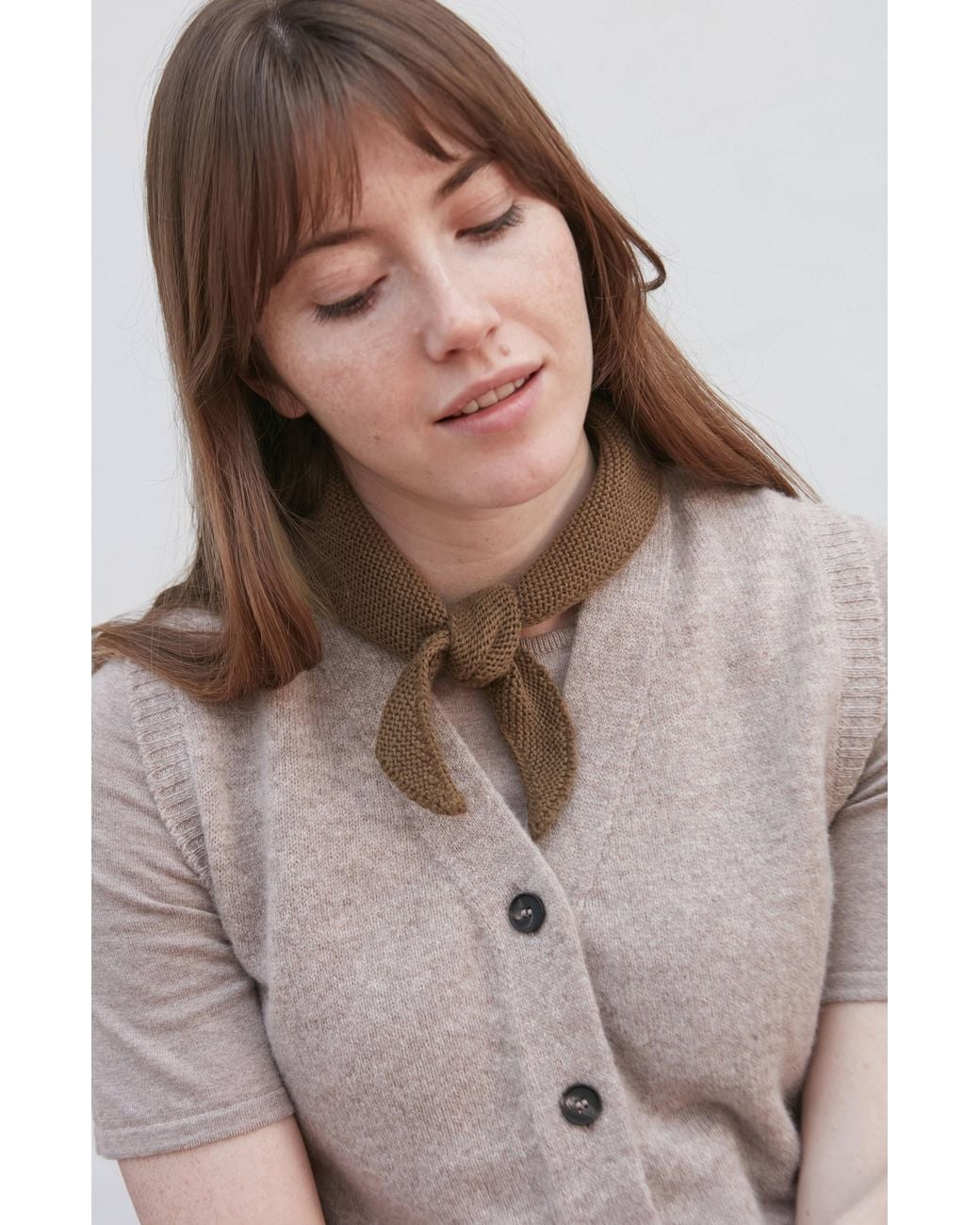 Paul James Knitwear Brown Cotton Garter Knit Fynn Mini Neckerchief