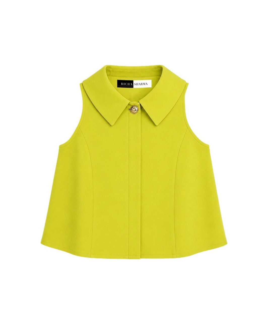 Richa Sharma Yellow Banana Crepe Handcrafted Sleeveless Luxe Top