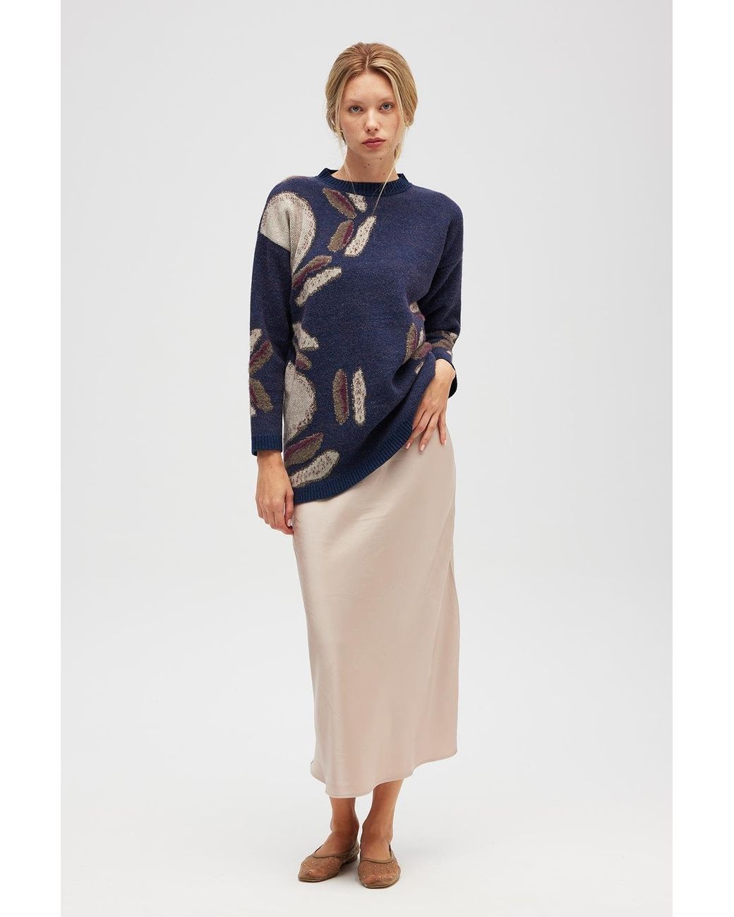 Peraluna Blue Saori Glittery Jacquard Knit Tunic
