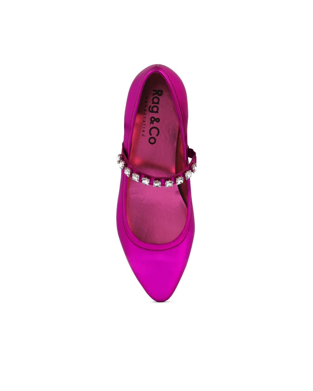 Rag & Co Purple Alverno Metallic Diamante Mary Jane Leather Flats