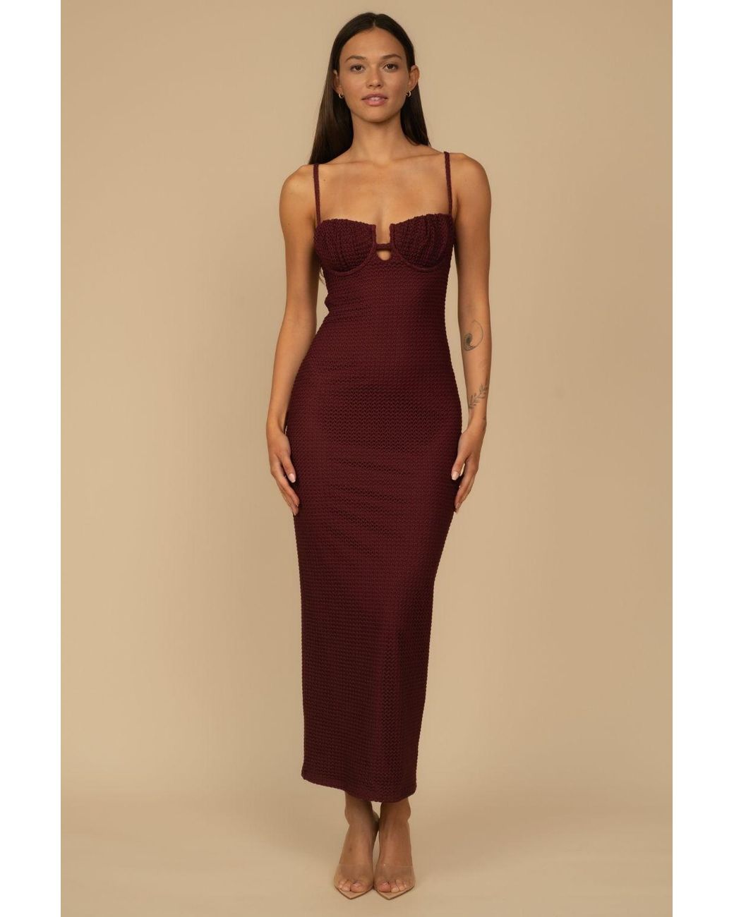 Montce Purple Crochet Petal Long Slip Dress
