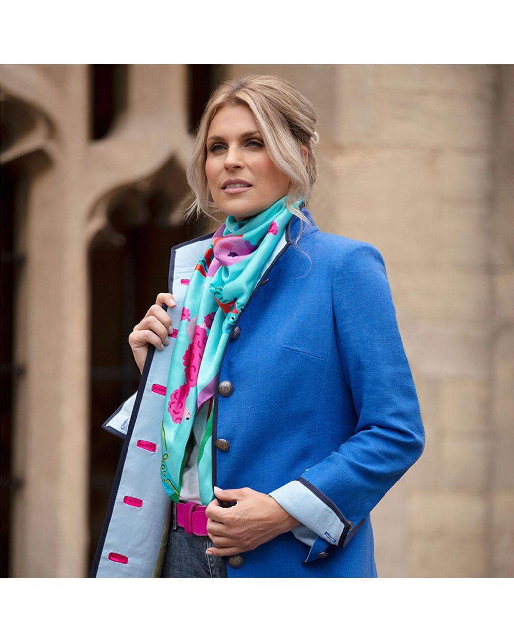 Beatrice von Tresckow Blue Electric Linen Cavalier Coat