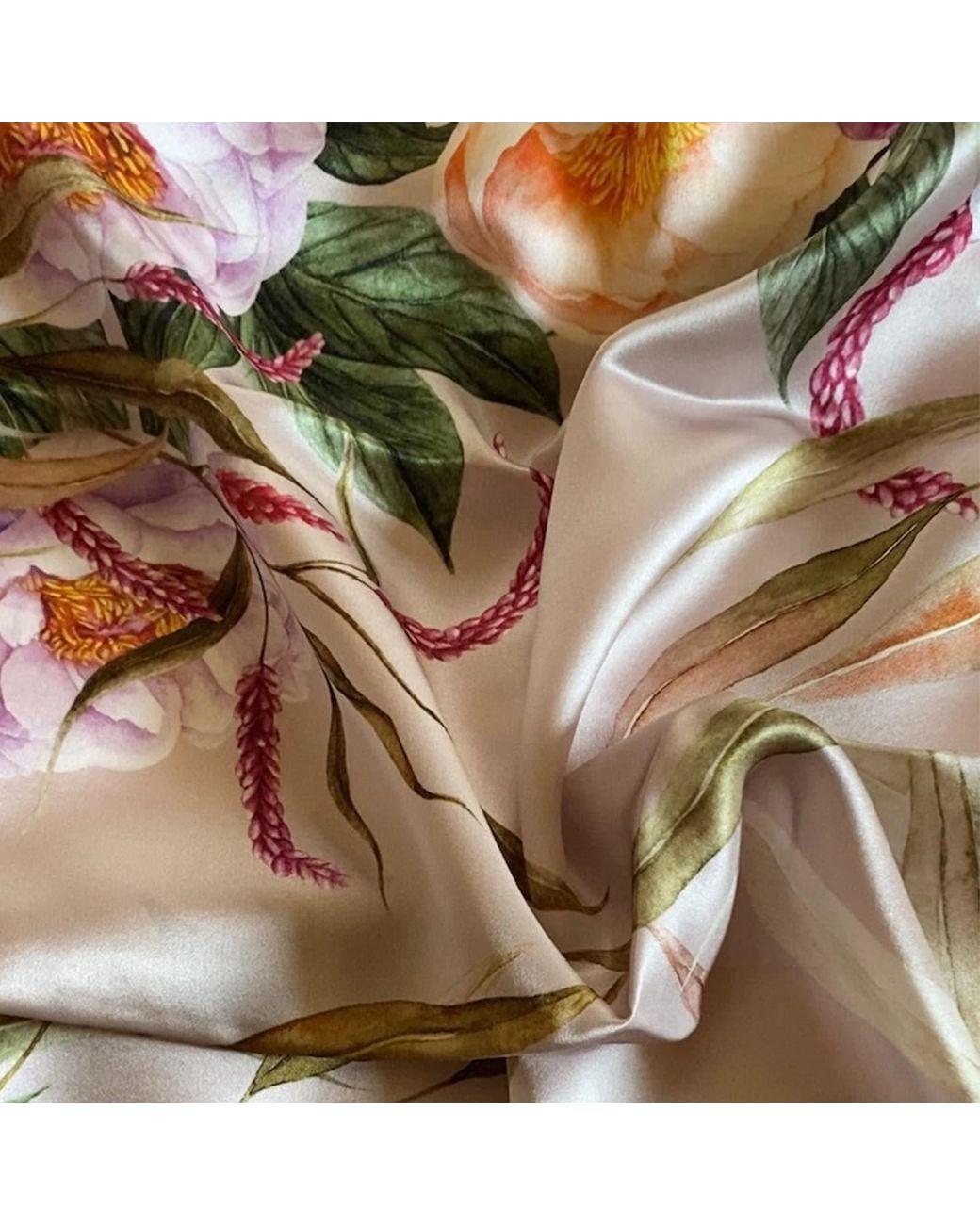 Ralufineart Pink Silk Scarf Peonies Symphony