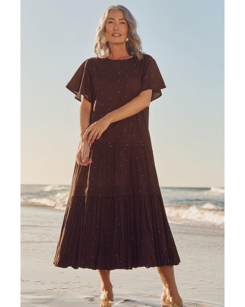 Adrift Clothing Brown Millie Reversible Flutter Sleeve Dress