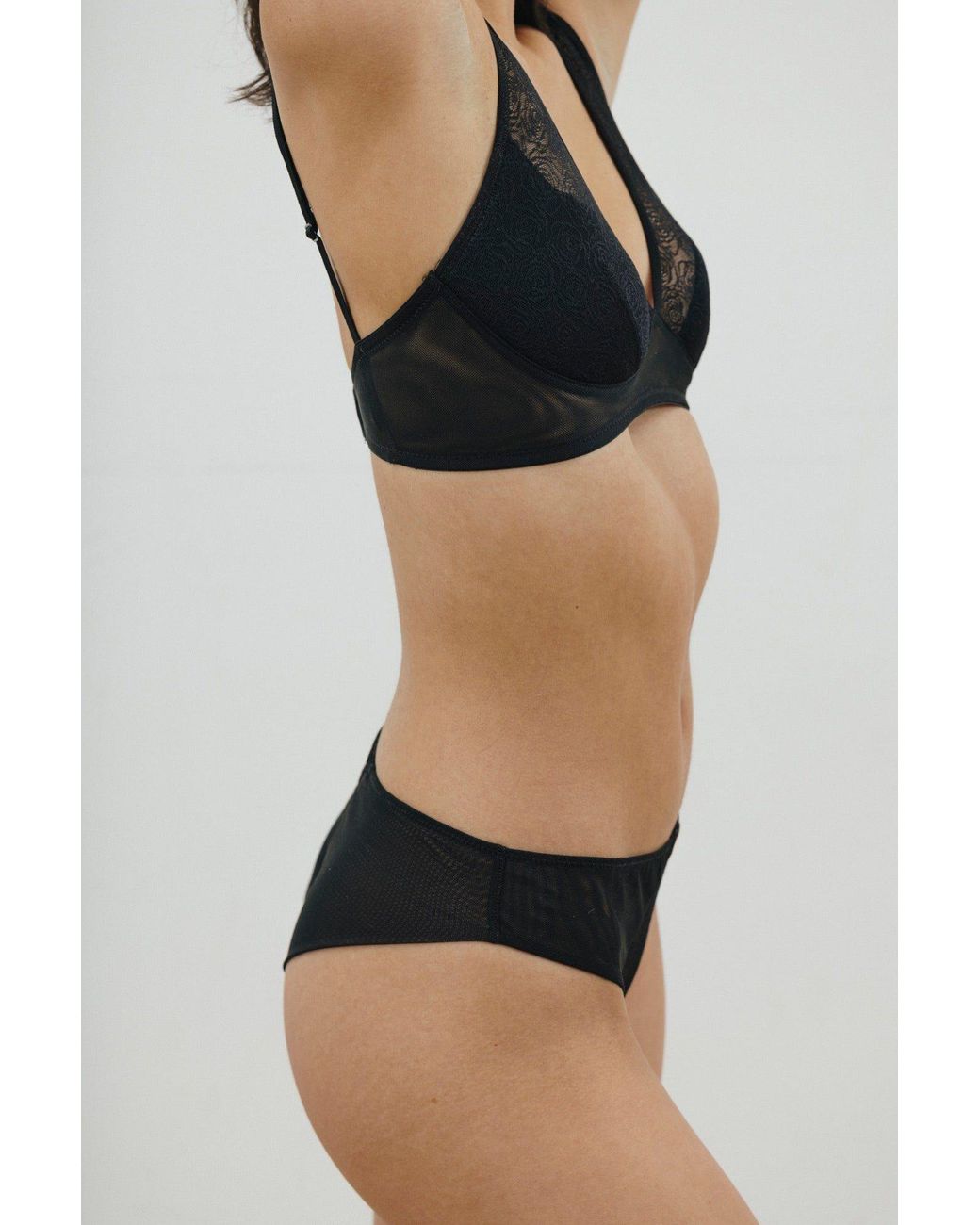 Verdant Intimates Black Rose Lace Plunge Molded Bra