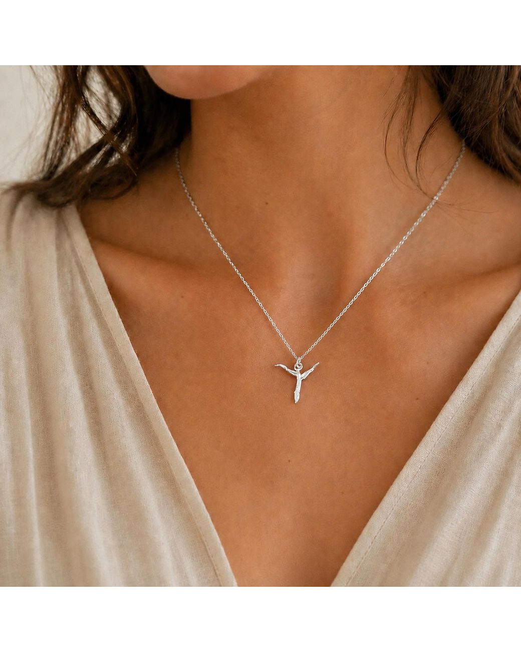 Mother Nature Jewelry Metallic Cross From Acacia, Handmade Minimalist Necklace, Twig Leaf Pendant
