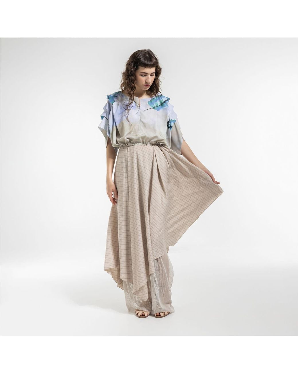 ARTISTA Natural Neutrals Move Asymmetric Midi Skirt