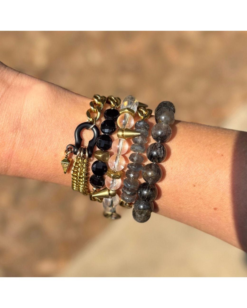 Rachel Nathan Metallic Remix Tourmaline Coin & Brass Bracelet
