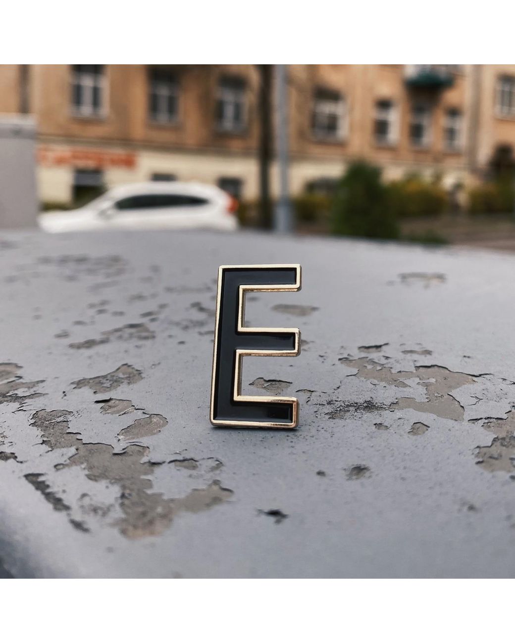 Make Heads Turn Black Enamel Letter E Pin