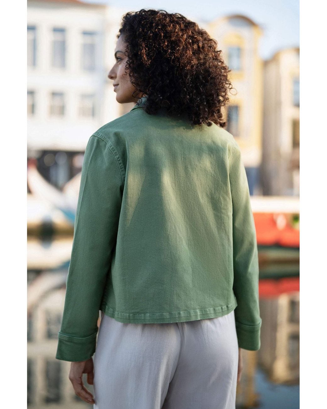 Yumi' Green Canvas Jacket With Patch Pockets